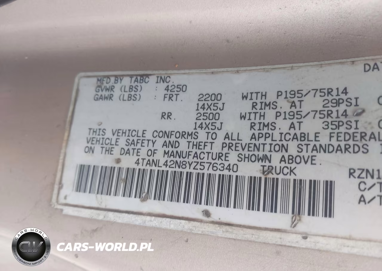 2000 Toyota Tacoma VIN:4TANL42N8YZ576340 - 9