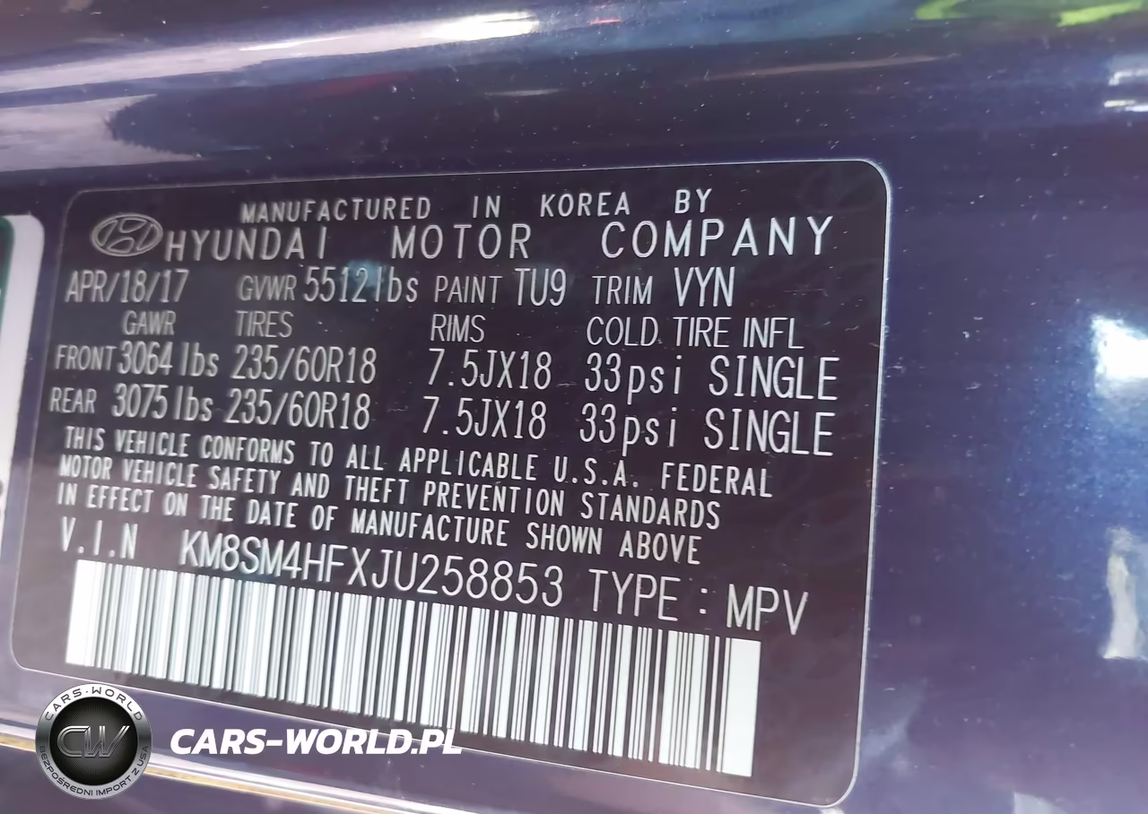 2018 Hyundai Santa Fe Se VIN:KM8SM4HFXJU258853 - 9