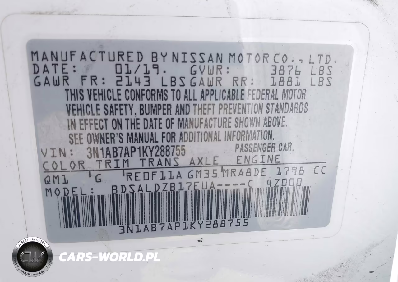 2019 Nissan Sentra Sv VIN:3N1AB7AP1KY288755 - 9