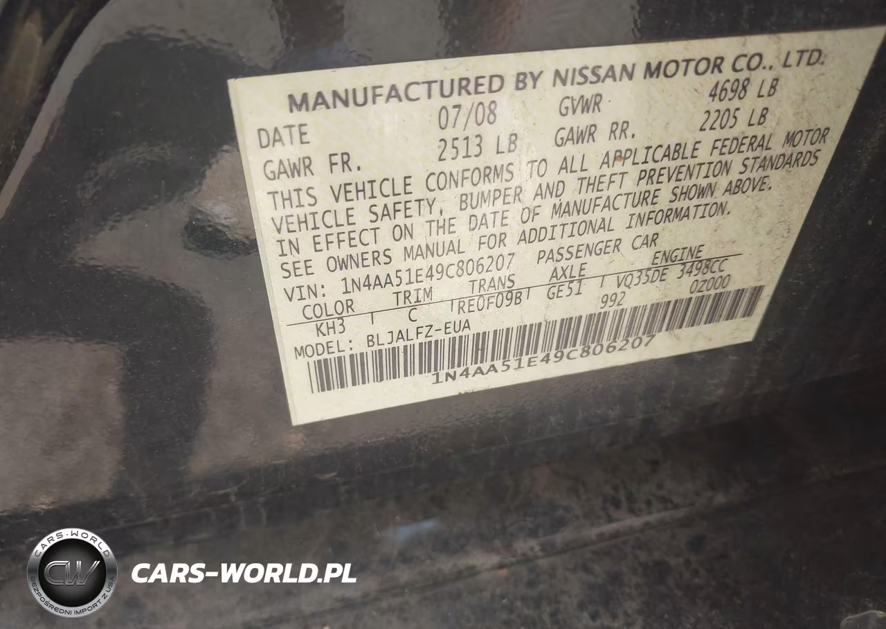 2009 Nissan Maxima 3.5 Sv VIN:1N4AA51E49C806207 - 9