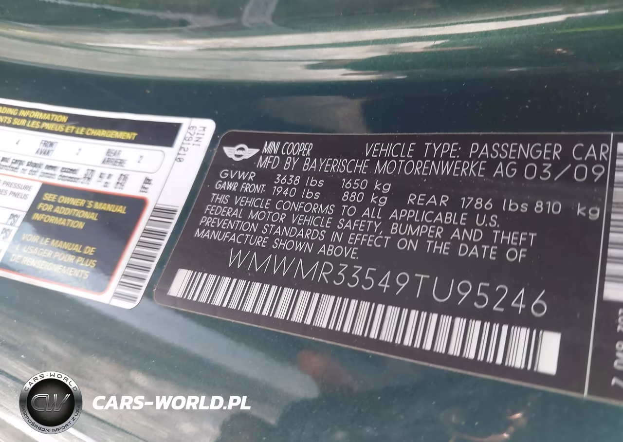 2009 Mini Cooper VIN:WMWMR33549TU95246 - 9