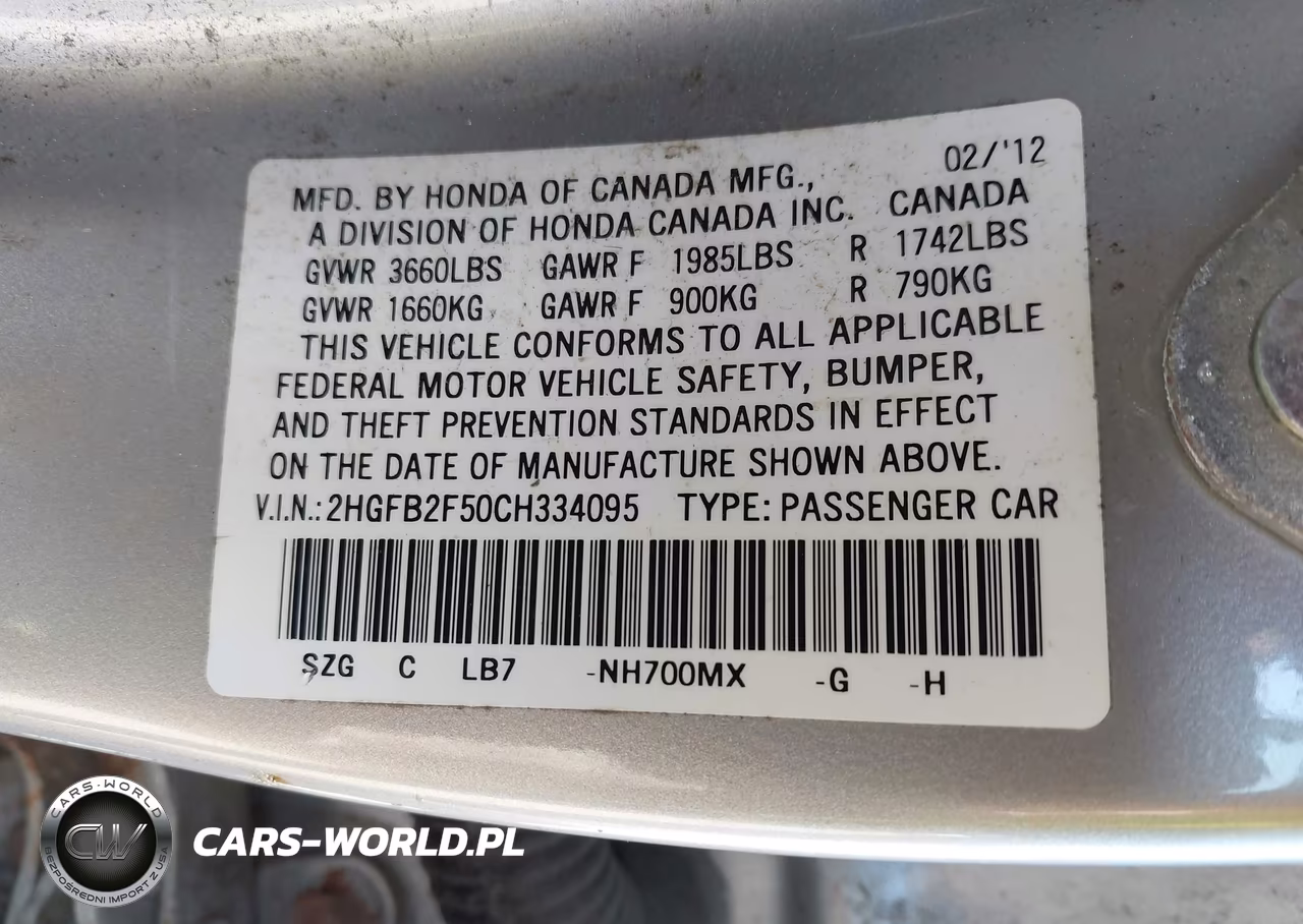 2012 Honda Civic Lx VIN:2HGFB2F50CH334095 - 9
