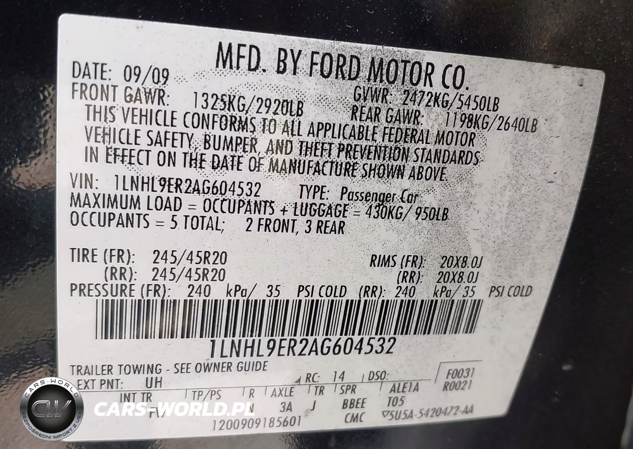 2010 Lincoln Mks VIN:1LNHL9ER2AG604532 - 9