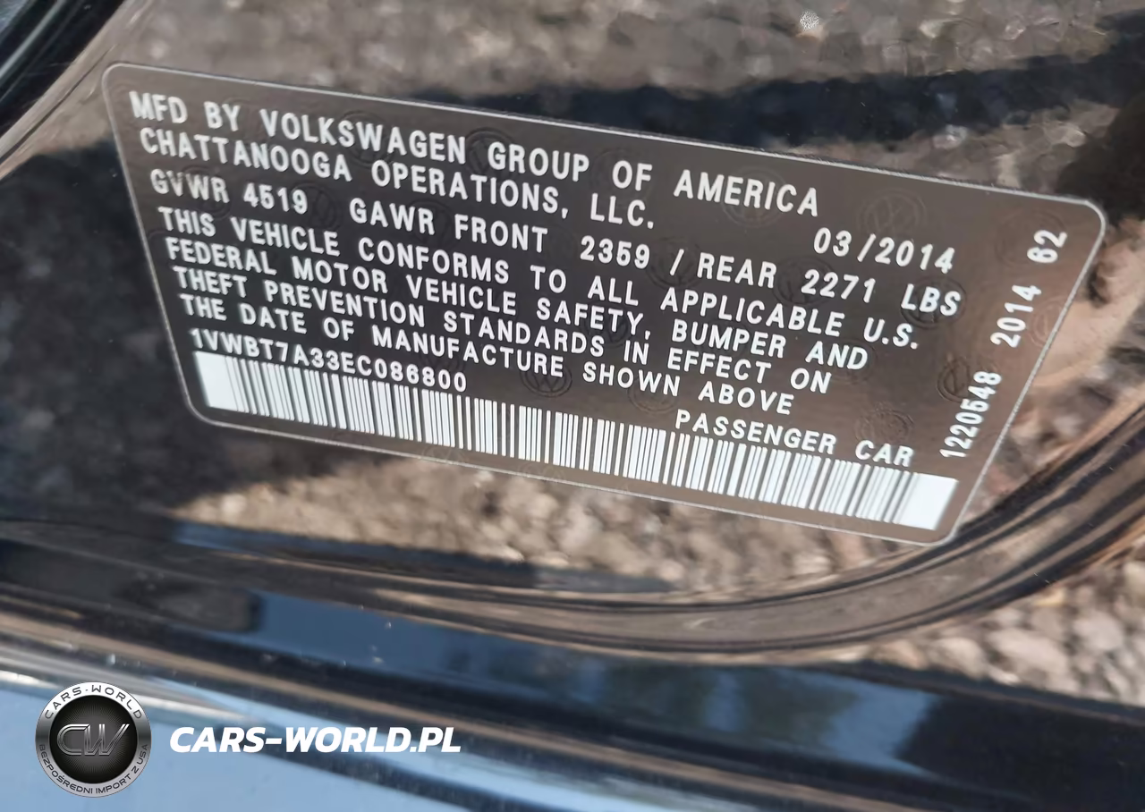2014 Volkswagen Passat 1.8T Se VIN:1VWBT7A33EC086800 - 9