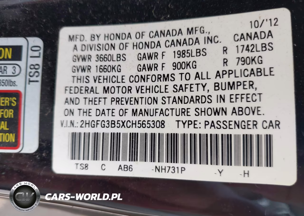 2012 Honda Civic Lx VIN:2HGFG3B5XCH565308 - 9