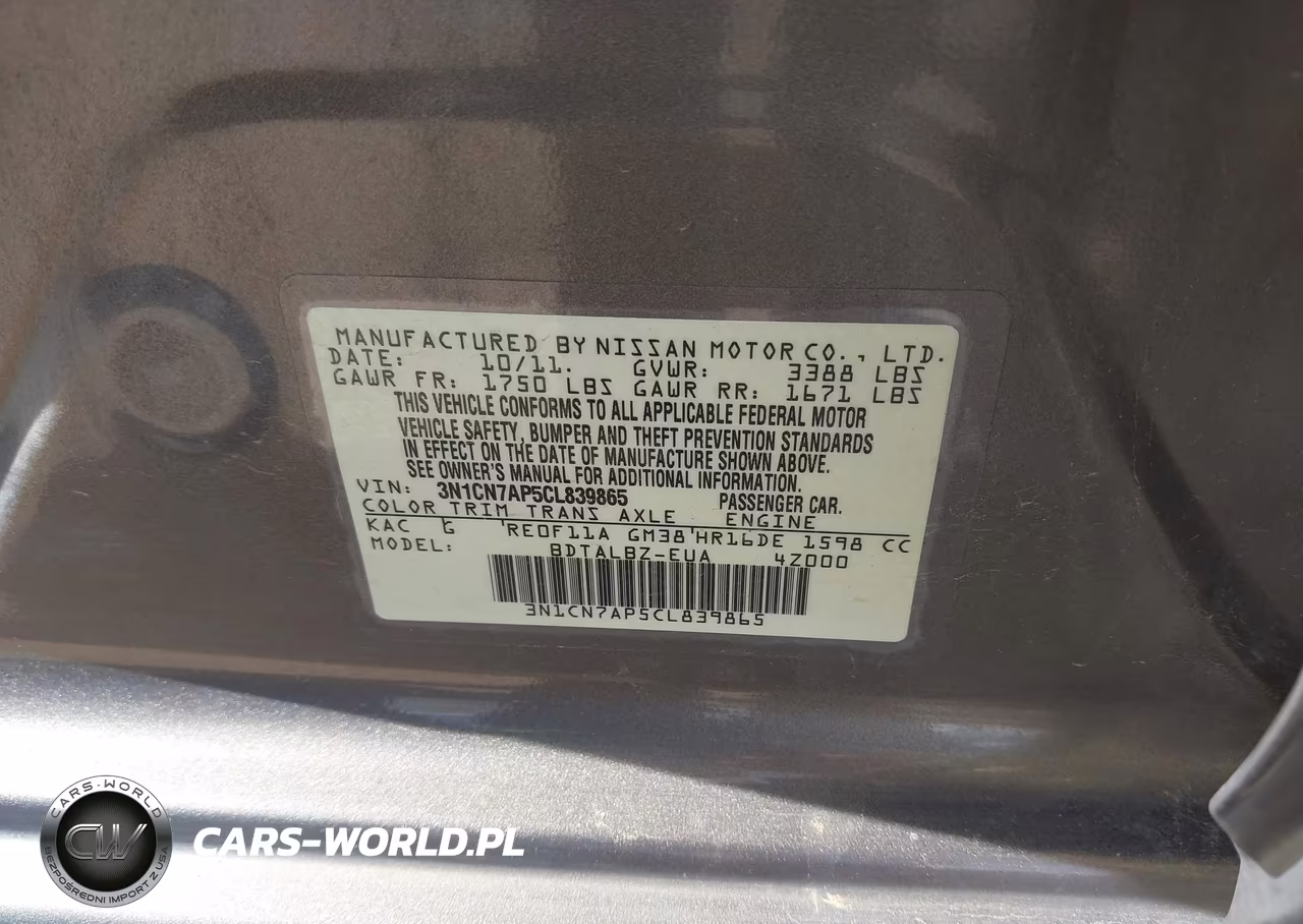 2012 Nissan Versa 1.6 Sv VIN:3N1CN7AP5CL839865 - 9