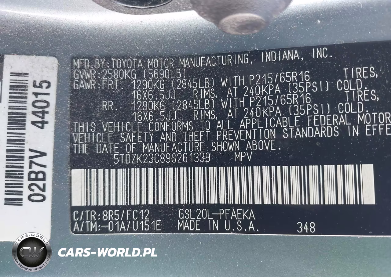 2009 Toyota Sienna Le VIN:5TDZK23C89S261339 - 9