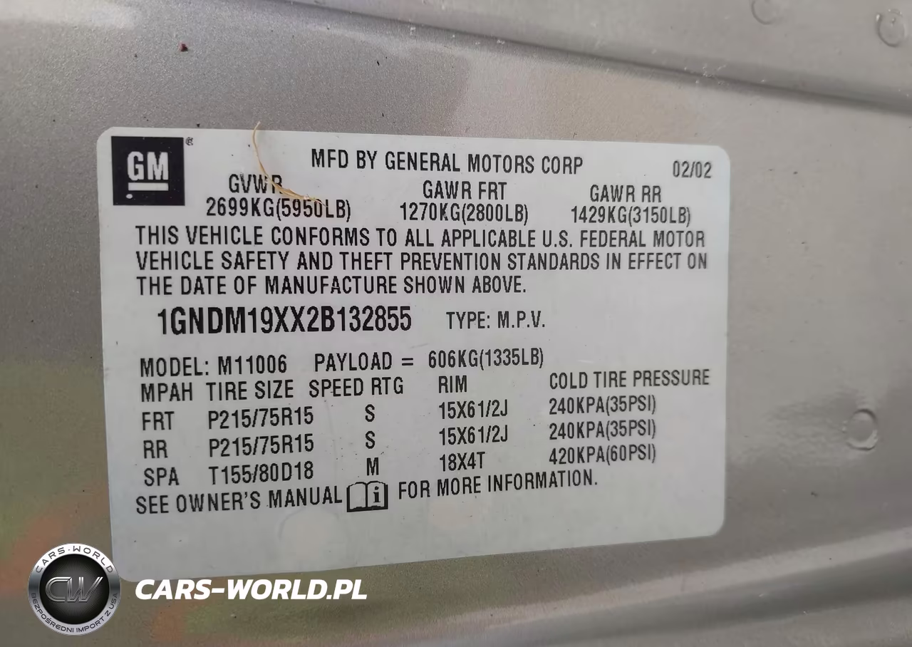 2002 Chevrolet Astro Ls VIN:1GNDM19XX2B132855 - 9