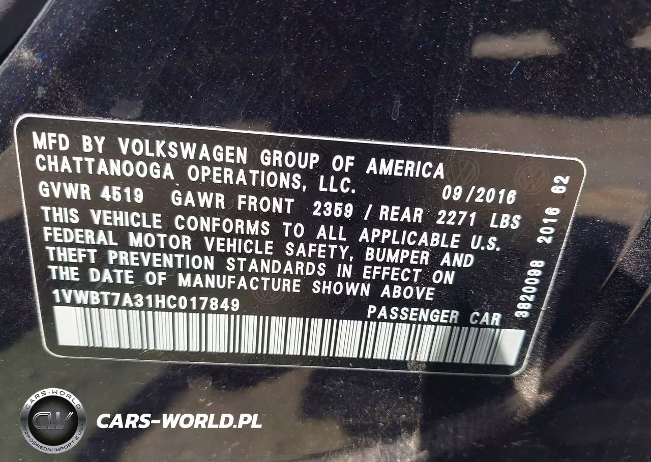 2017 Volkswagen Passat 1.8T Se VIN:1VWBT7A31HC017849 - 9