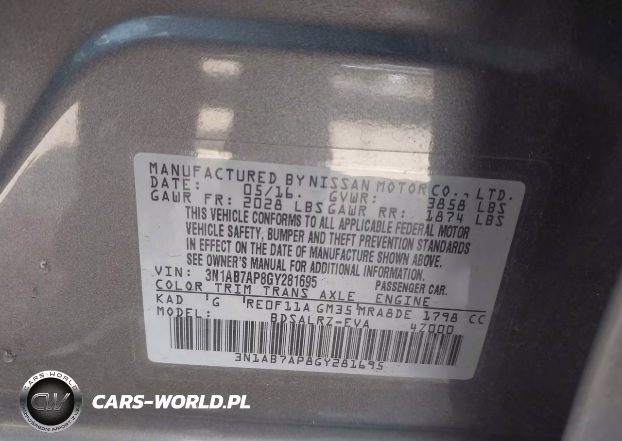 2016 Nissan Sentra Sr VIN:3N1AB7AP8GY281695 - 9