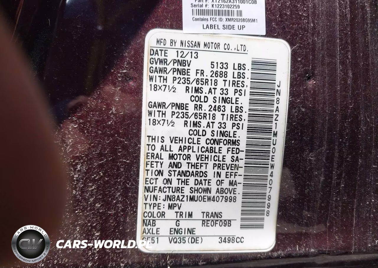 2014 Nissan Murano Le-S-Sl-Sv VIN:JN8AZ1MU0EW407998 - 9
