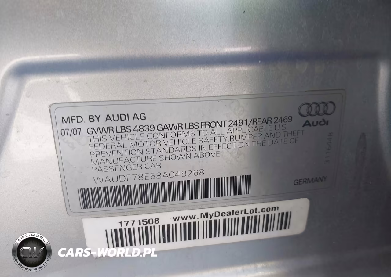 2008 Audi A4 2.0T VIN:WAUDF78E58A049268 - 9