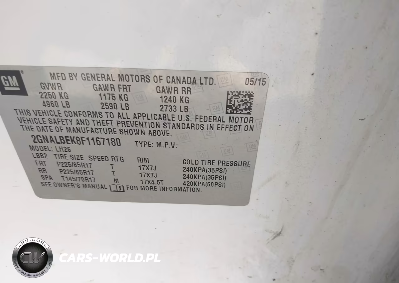 2015 Chevrolet Equinox 1Lt VIN:2GNALBEK8F1167180 - 9