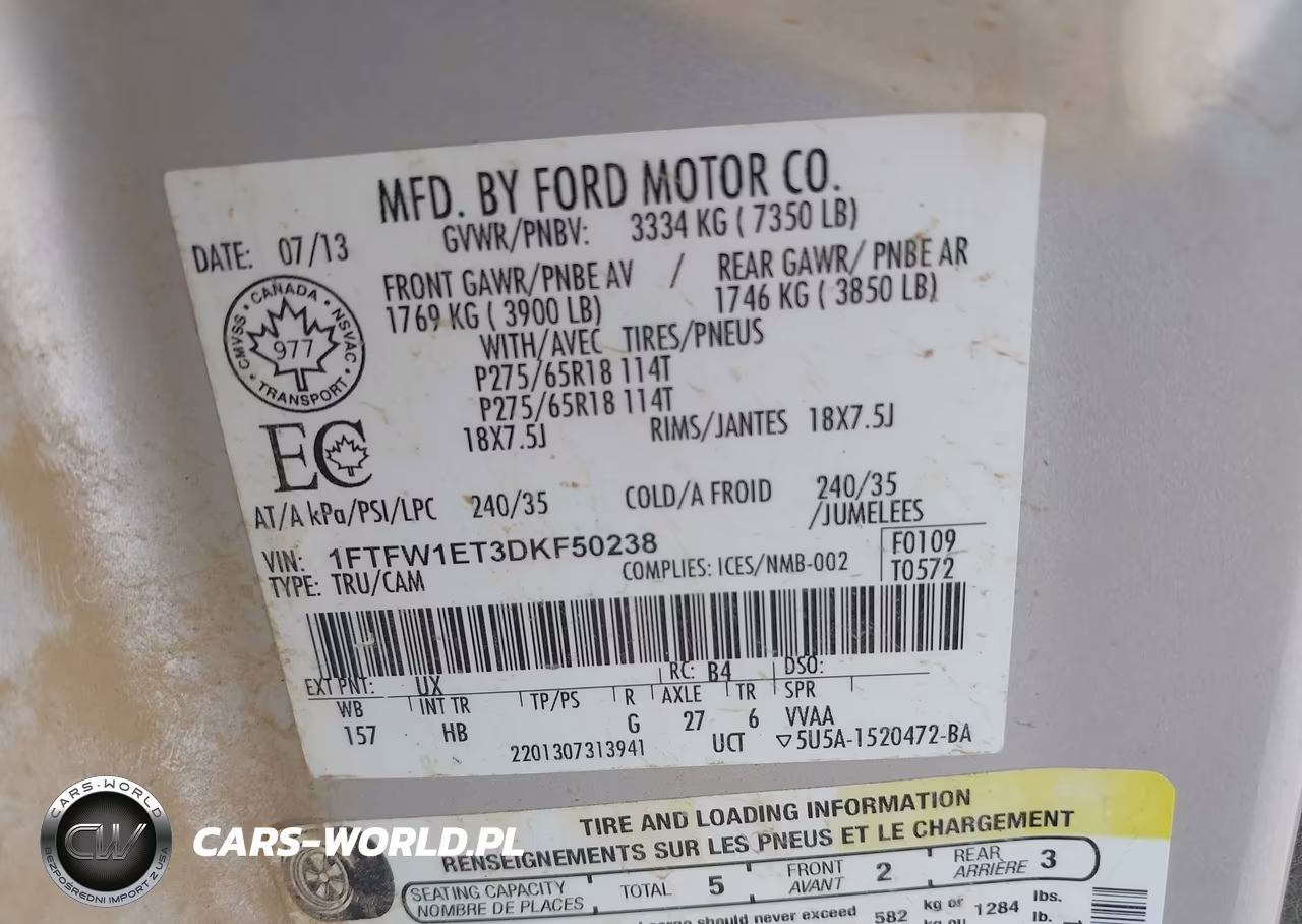 2013 Ford F-150 Lariat VIN:1FTFW1ET3DKF50238 - 9
