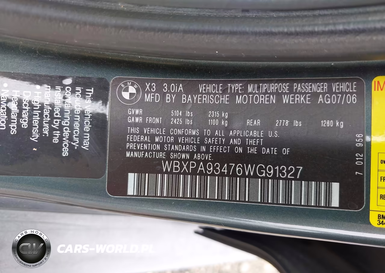 2006 BMW X3 3.0I VIN:WBXPA93476WG91327 - 9