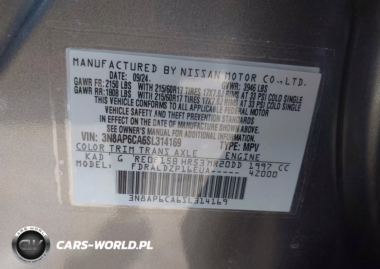 2025 Nissan Kicks Sv Fwd VIN:3N8AP6CA6SL314169 - 9