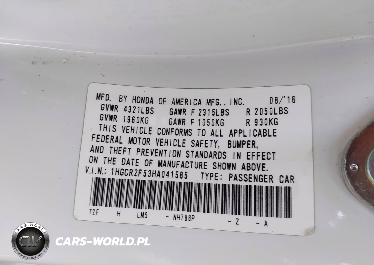 2017 Honda Accord Sport VIN:1HGCR2F53HA041585 - 9