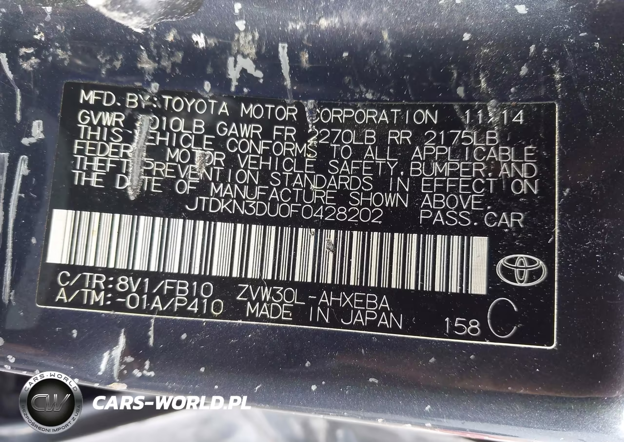 2015 Toyota Prius Two VIN:JTDKN3DU0F0428202 - 9