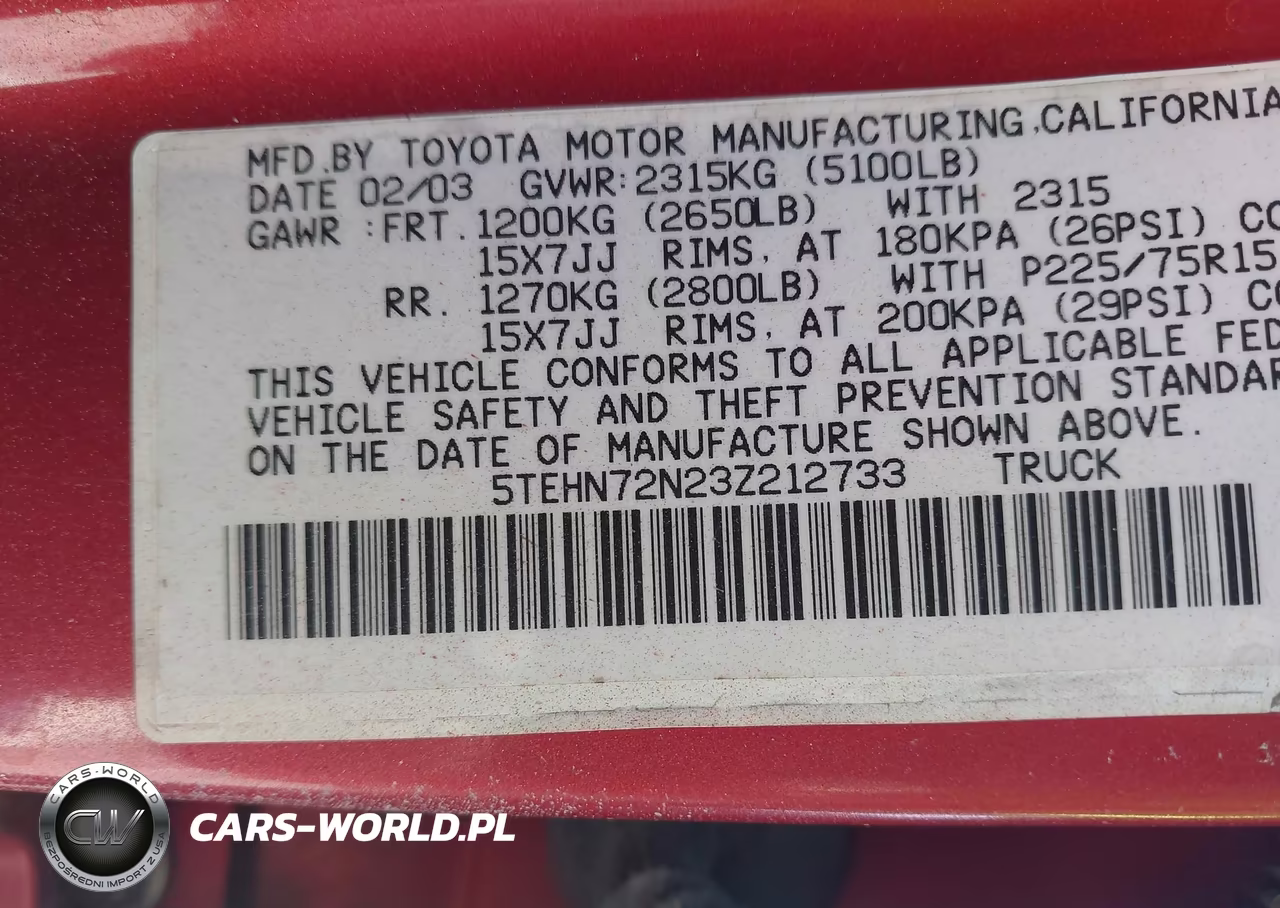 2003 Toyota Tacoma Base V6 VIN:5TEHN72N23Z212733 - 9