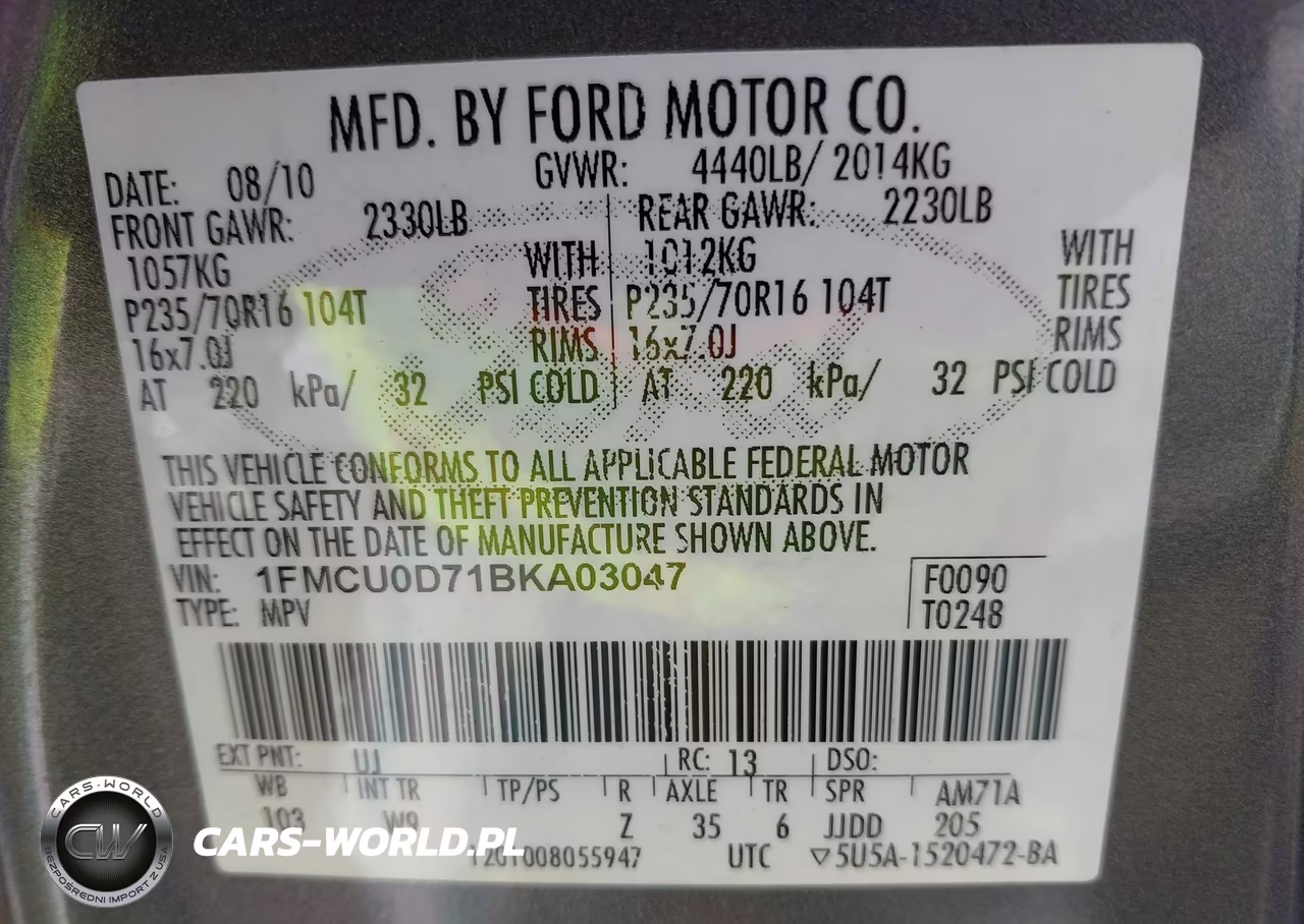 2011 Ford Escape Xlt VIN:1FMCU0D71BKA03047 - 9