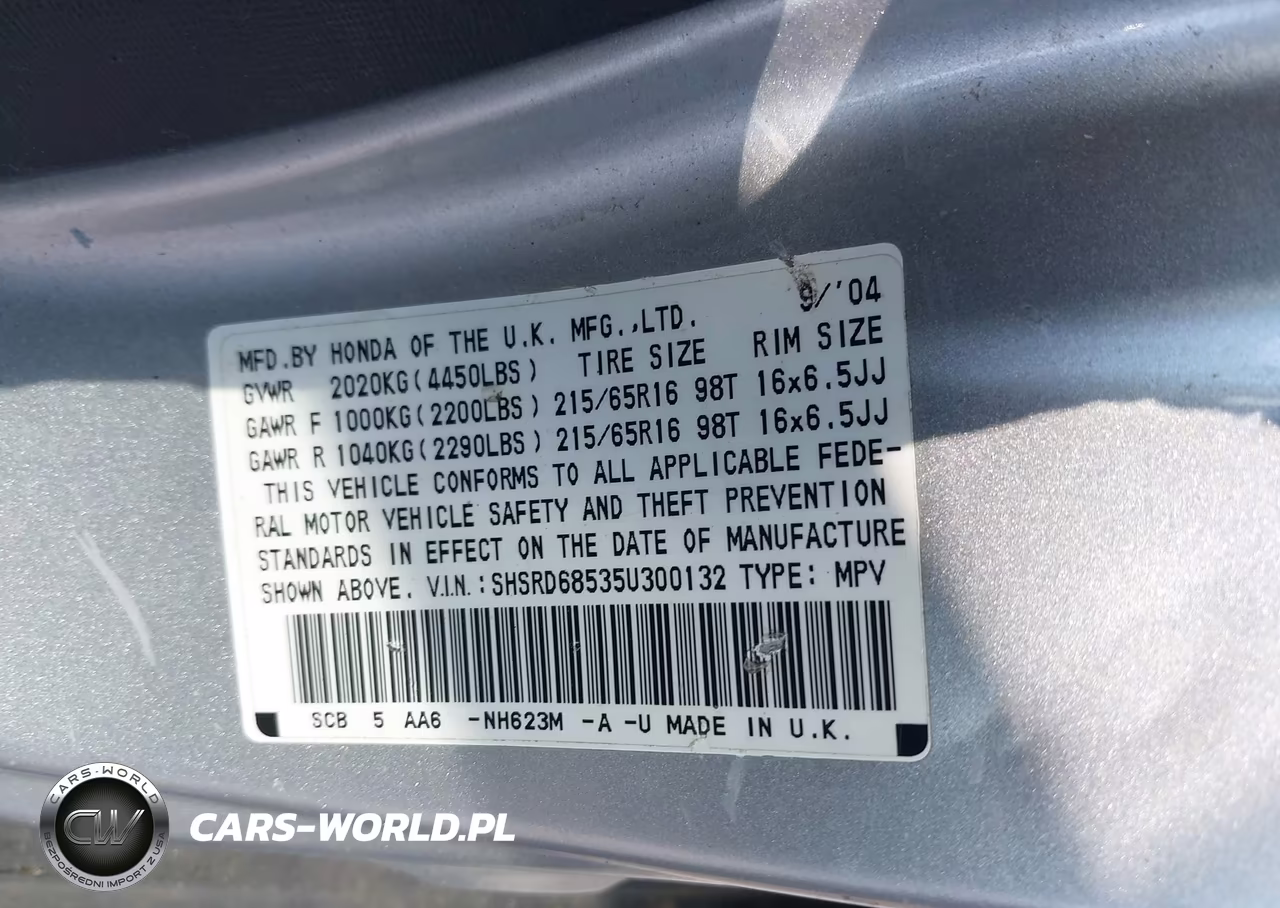 2005 Honda Cr-V Lx VIN:SHSRD68535U300132 - 9