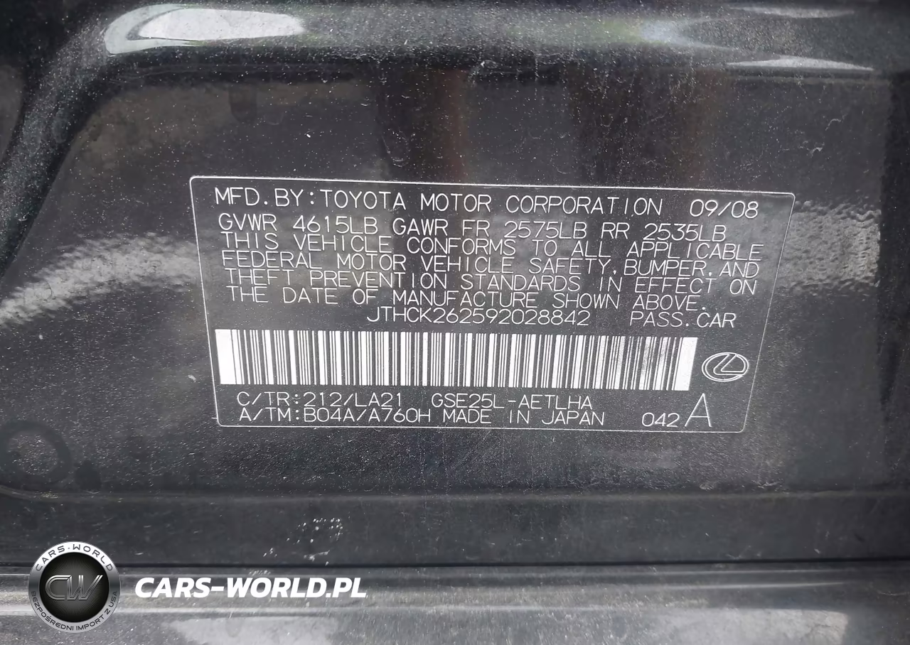 2009 Lexus Is 250 VIN:JTHCK262592028842 - 9