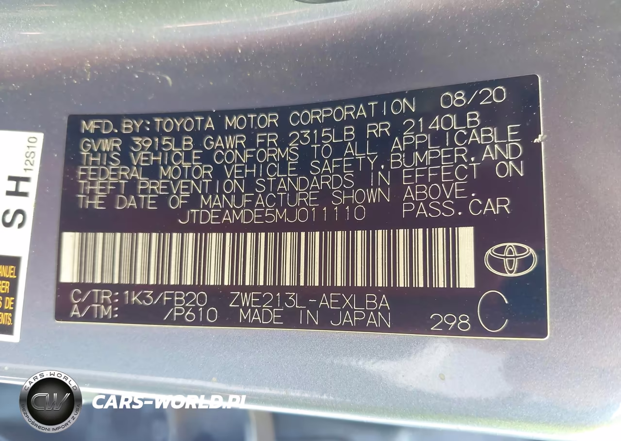 2021 Toyota Corolla Hybrid Le VIN:JTDEAMDE5MJ011110 - 9