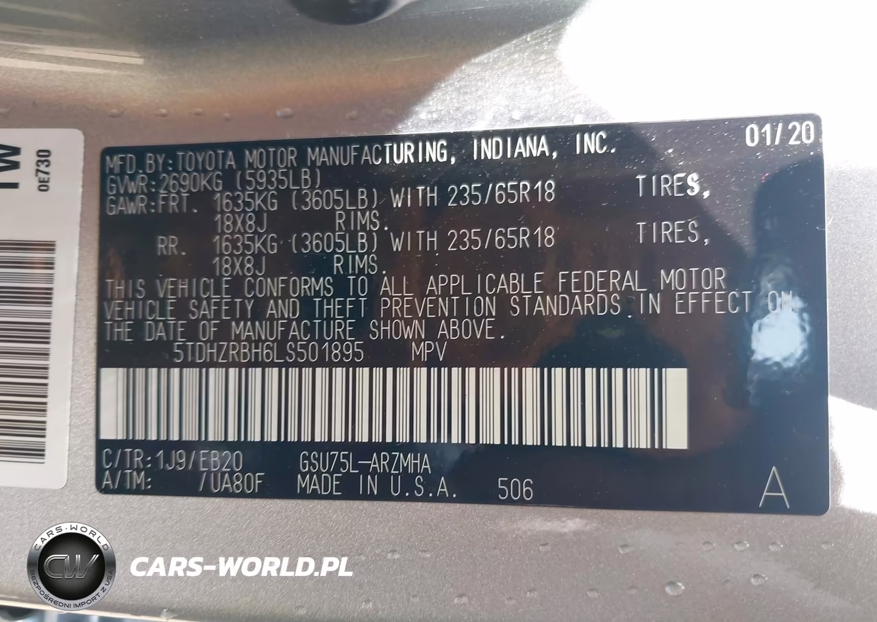 2020 Toyota Highlander Xle VIN:5TDHZRBH6LS501895 - 9