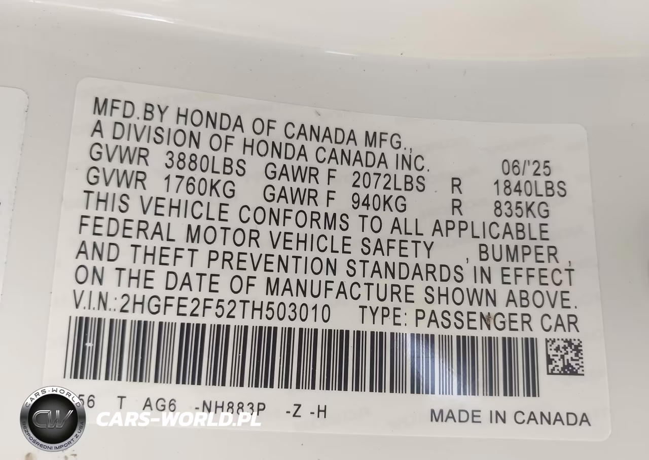 2026 Honda Civic Sport VIN:2HGFE2F52TH503010 - 9