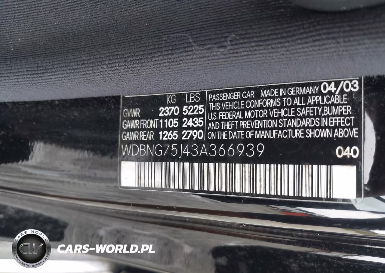 2003 Mercedes-Benz S 500 VIN:WDBNG75J43A366939 - 9