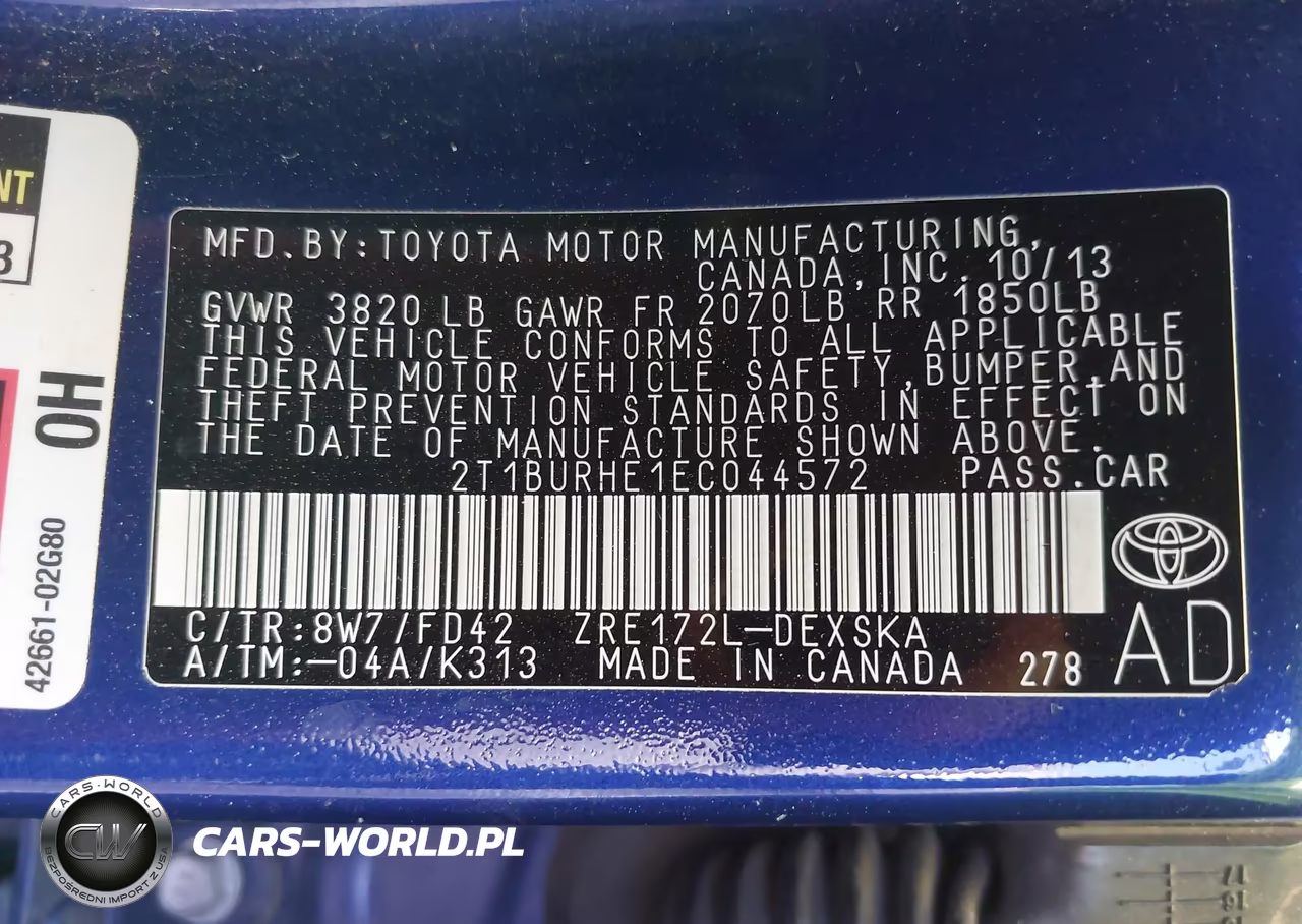 2014 Toyota Corolla S Plus VIN:2T1BURHE1EC044572 - 9