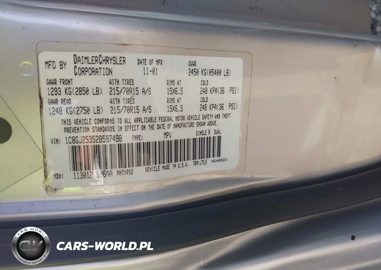 2002 Chrysler Voyager VIN:1C8GJ25352B597498 - 9