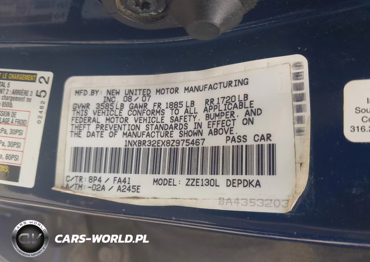 2008 Toyota Corolla Ce VIN:1NXBR32EX8Z975467 - 9