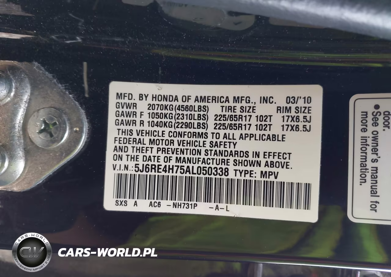 2010 Honda Cr-V Ex-L VIN:5J6RE4H75AL050338 - 9