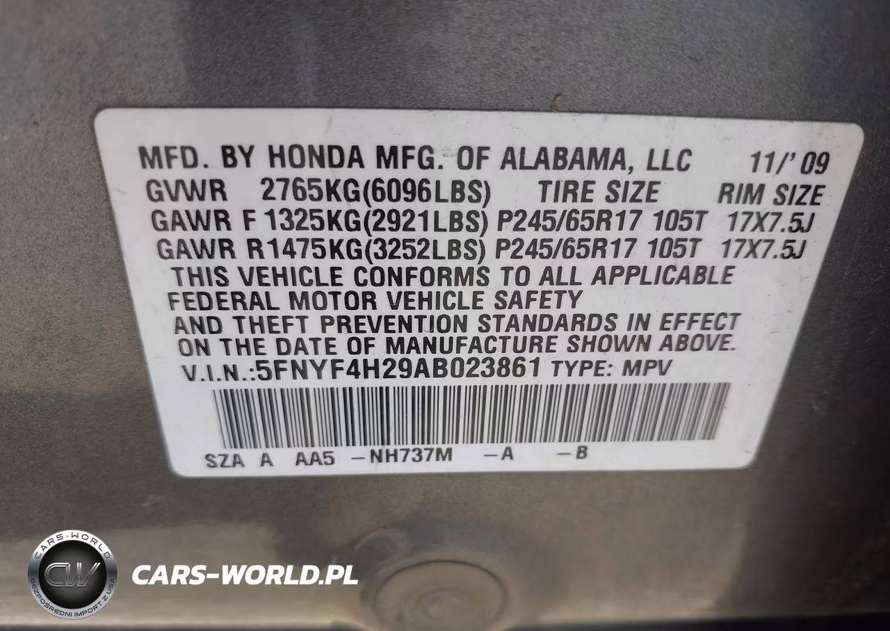 2010 Honda Pilot Lx VIN:5FNYF4H29AB023861 - 9