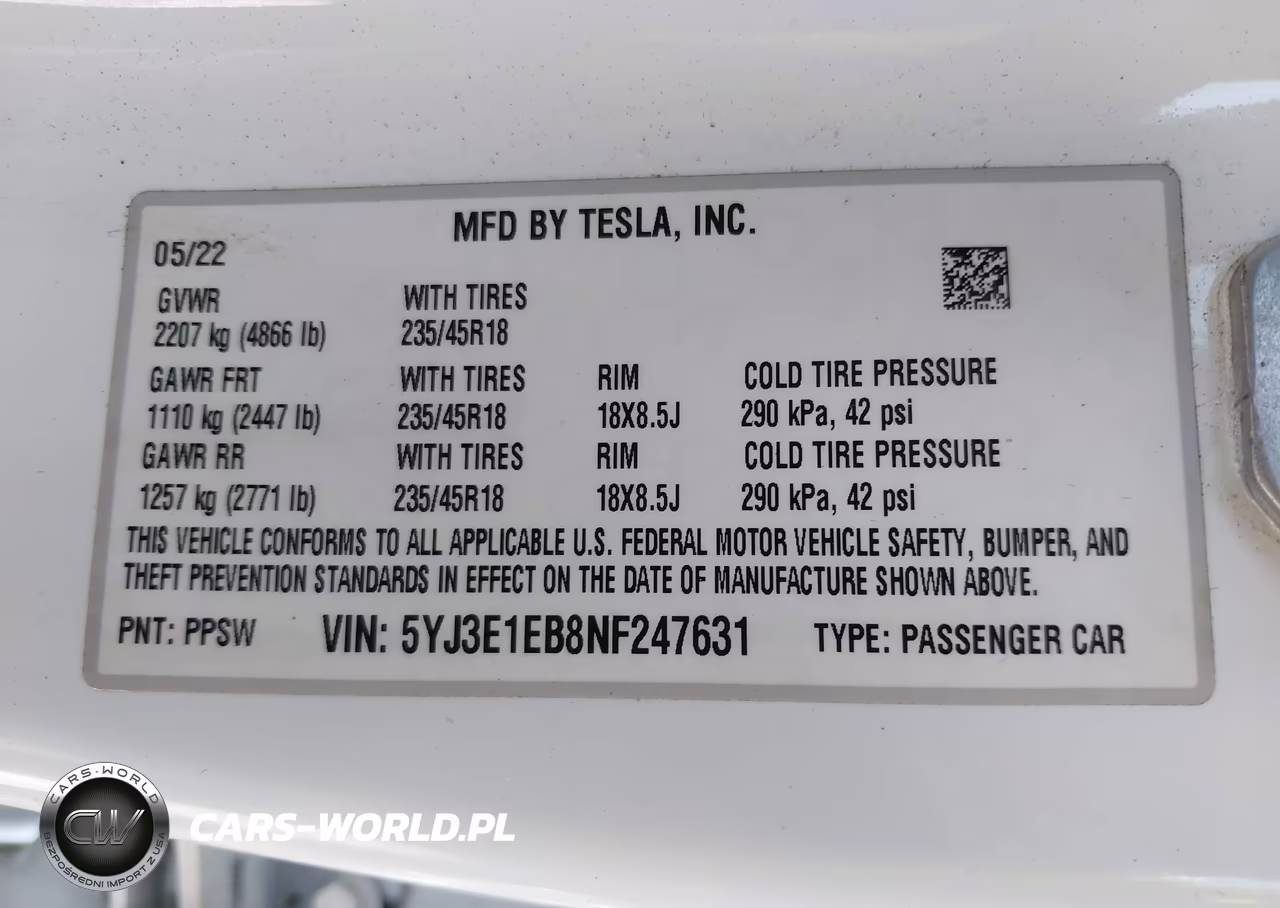 2022 Tesla Model 3 Long Range Dual Motor All-Wheel Drive VIN:5YJ3E1EB8NF247631 - 9