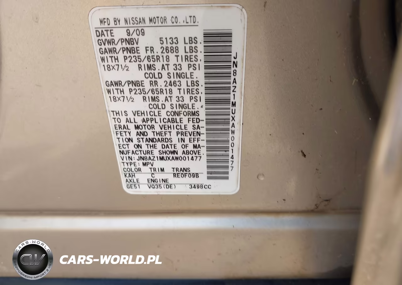 2010 Nissan Murano S VIN:JN8AZ1MUXAW001477 - 9