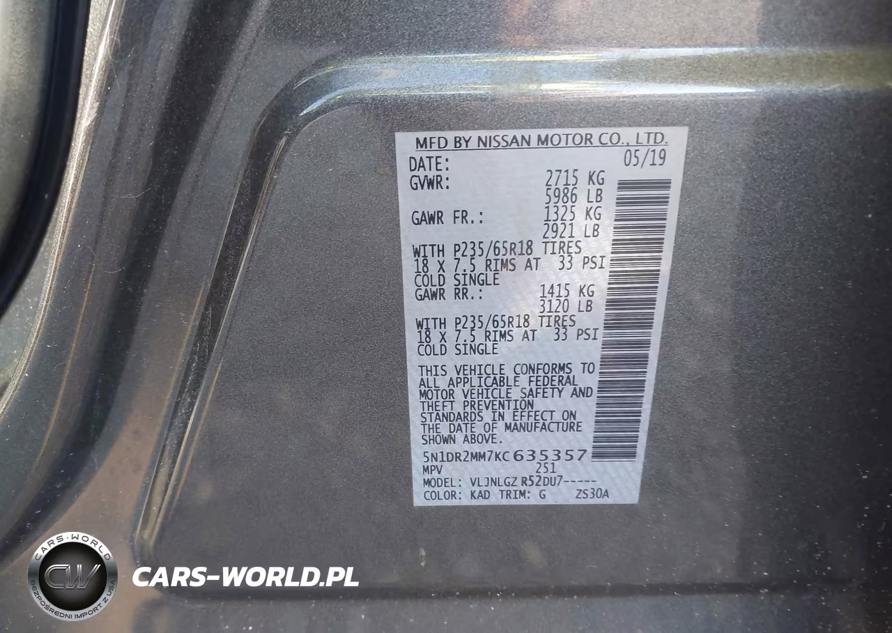 2019 Nissan Pathfinder Sl VIN:5N1DR2MM7KC635357 - 9