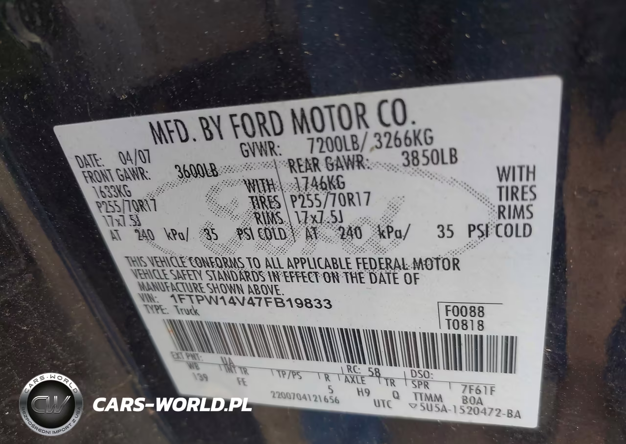 2007 Ford F-150 Fx4-Lariat-Xlt VIN:1FTPW14V47FB19833 - 9