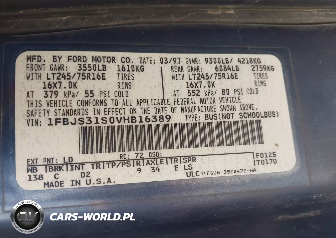 1997 Ford Club Wagon Xl-Xlt VIN:1FBJS31S0VHB16389 - 9