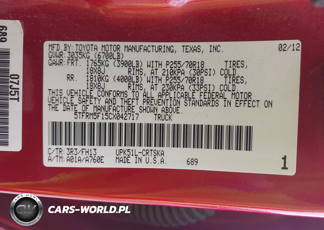 2012 Toyota Tundra Grade 4.6L V8 VIN:5TFRM5F15CX042717 - 9