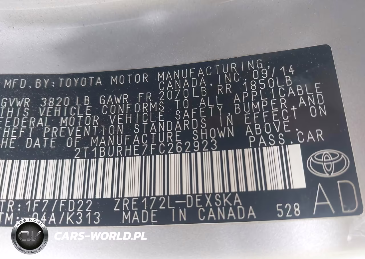 2015 Toyota Corolla S Plus VIN:2T1BURHE7FC262923 - 9