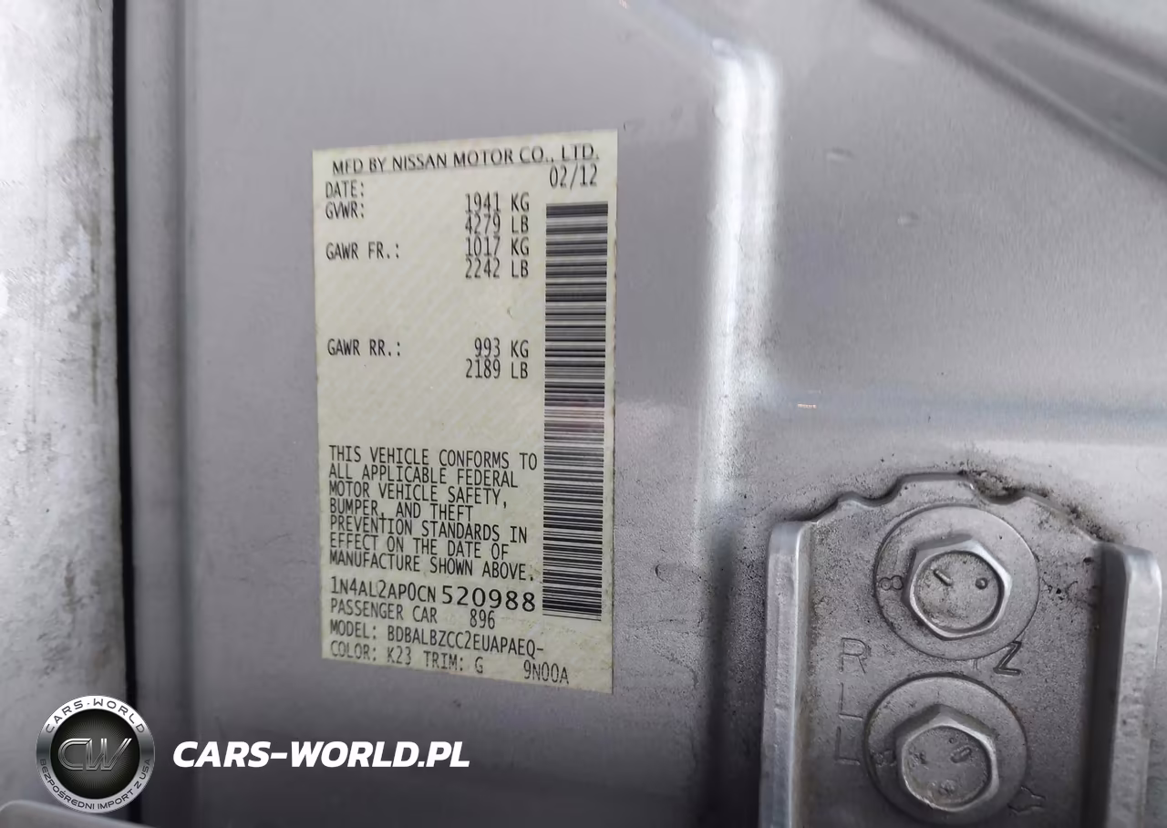 2012 Nissan Altima 2.5 S VIN:1N4AL2AP0CN520988 - 9