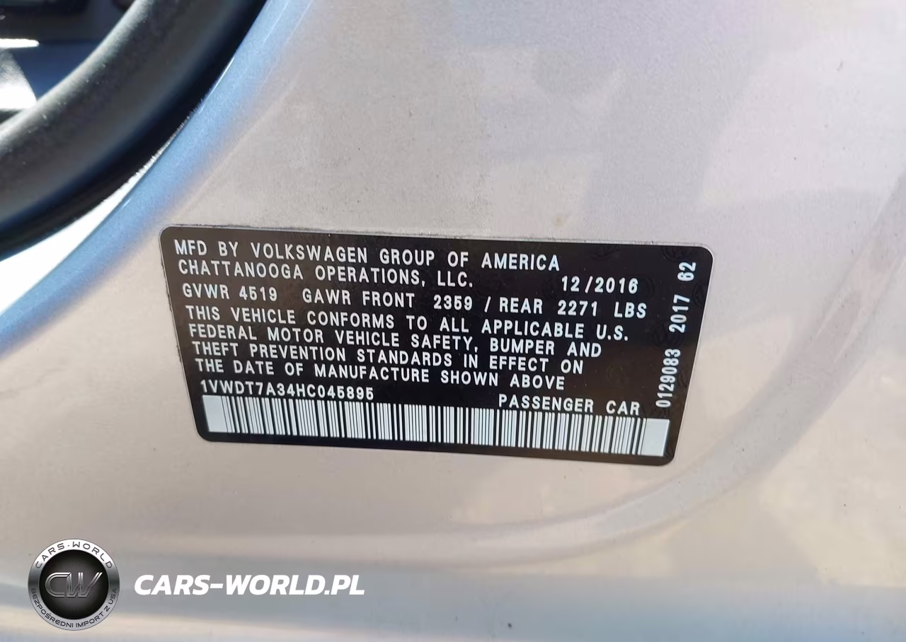 2017 Volkswagen Passat 1.8T R-Line VIN:1VWDT7A34HC045895 - 9