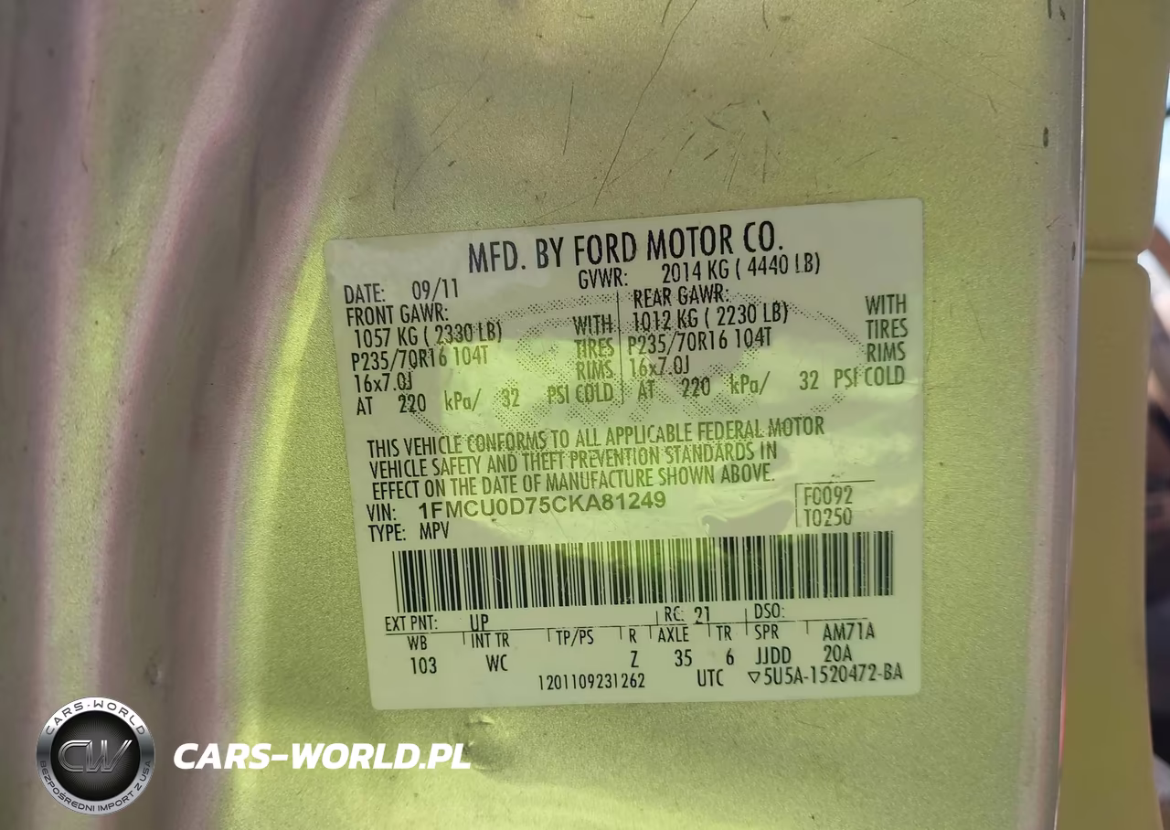 2012 Ford Escape Xlt VIN:1FMCU0D75CKA81249 - 9