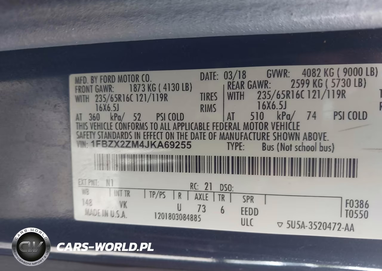 2018 Ford Transit-350 Xl VIN:1FBZX2ZM4JKA69255 - 9