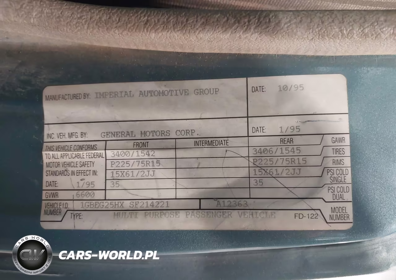 1995 Chevrolet G20 VIN:1GBEG25HXSF214221 - 9