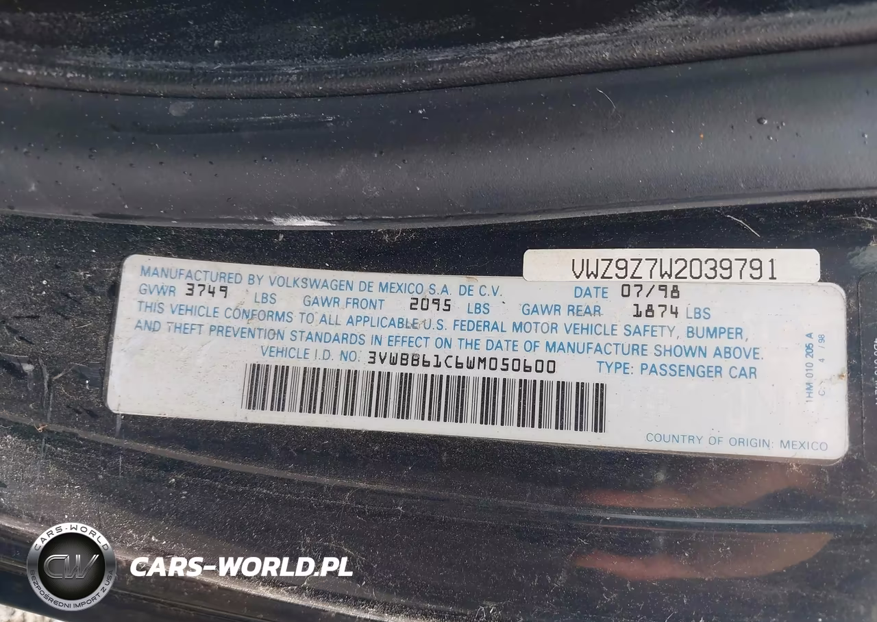 1998 Volkswagen New Beetle VIN:3VWBB61C6WM050600 - 9