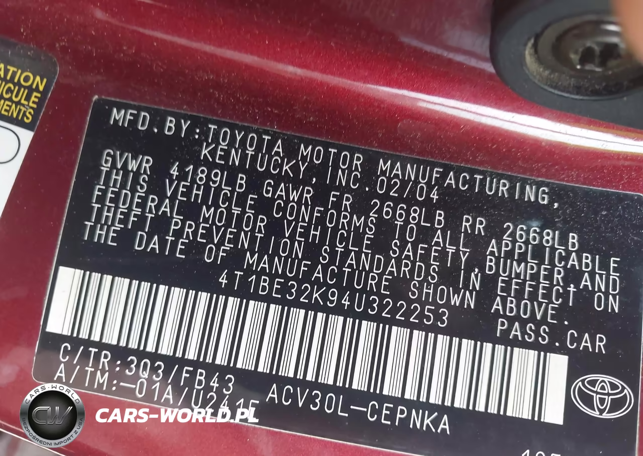 2004 Toyota Camry Le VIN:4T1BE32K94U322253 - 9