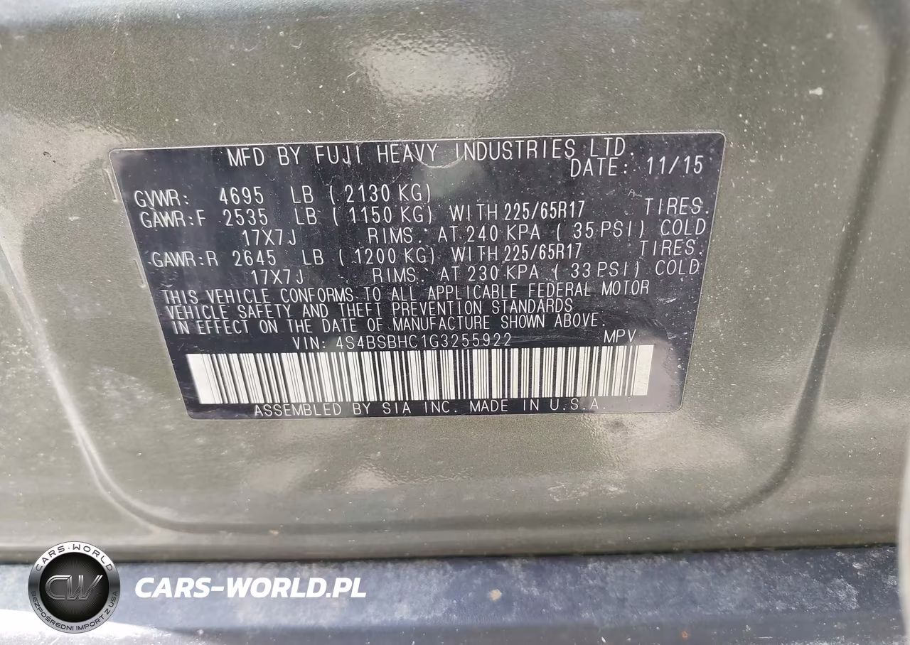 2016 Subaru Outback 2.5I Premium VIN:4S4BSBHC1G3255922 - 9